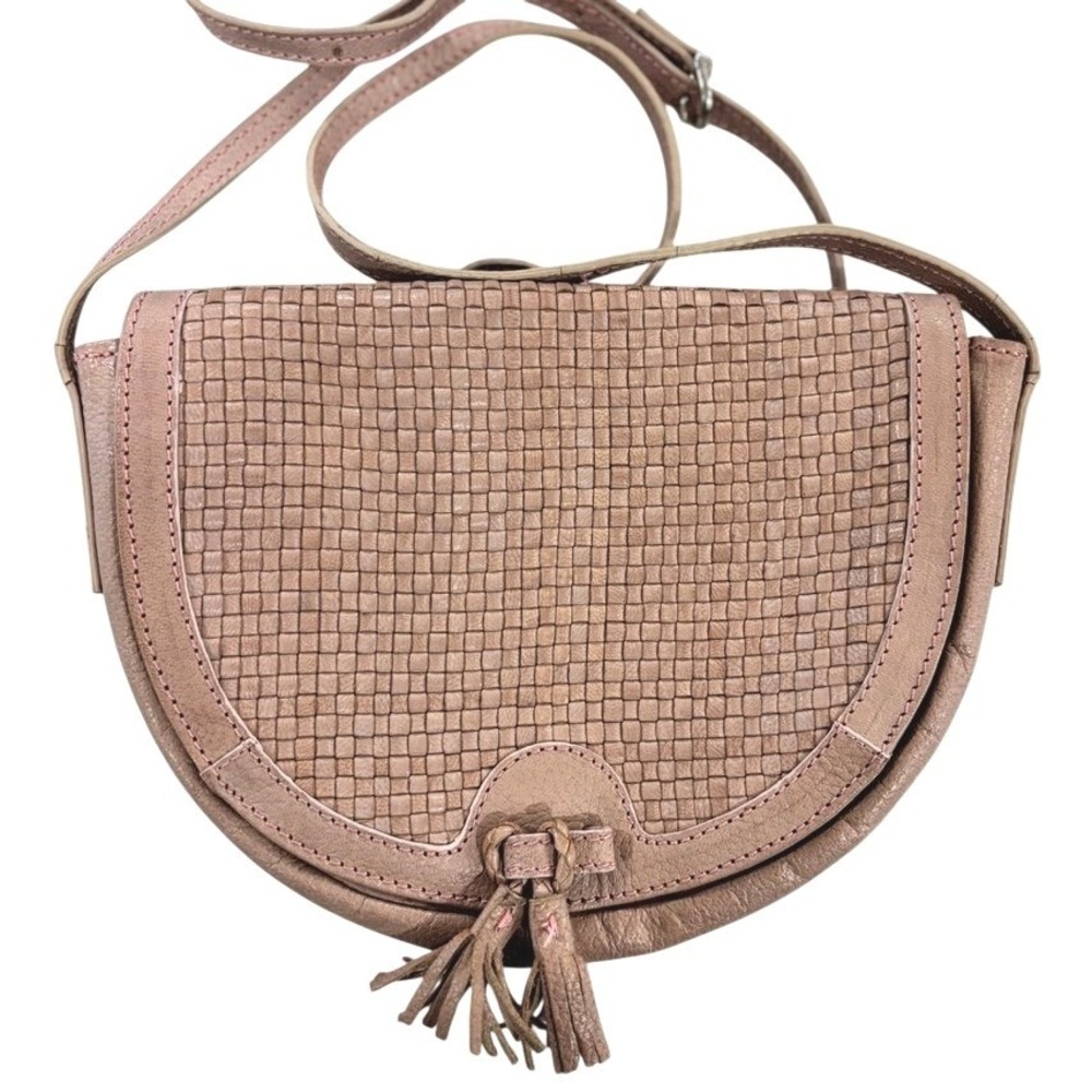 Dragon Handmade in Madras Woven Leather Crossbody Purse Tassel Dusty Rose‎ Pink